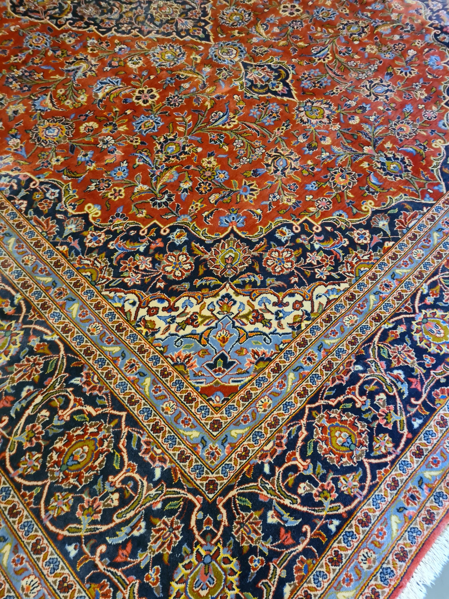 Feiner Prachtvoller Keshan Perser Teppich Handgeknüpfter Orientteppich 365x255cm