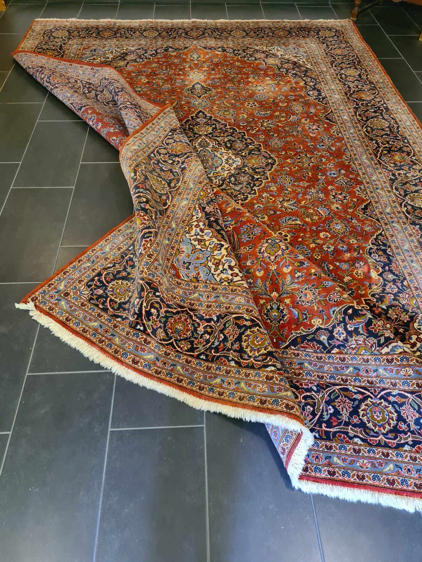 Feiner Prachtvoller Keshan Perser Teppich Handgeknüpfter Orientteppich 365x255cm