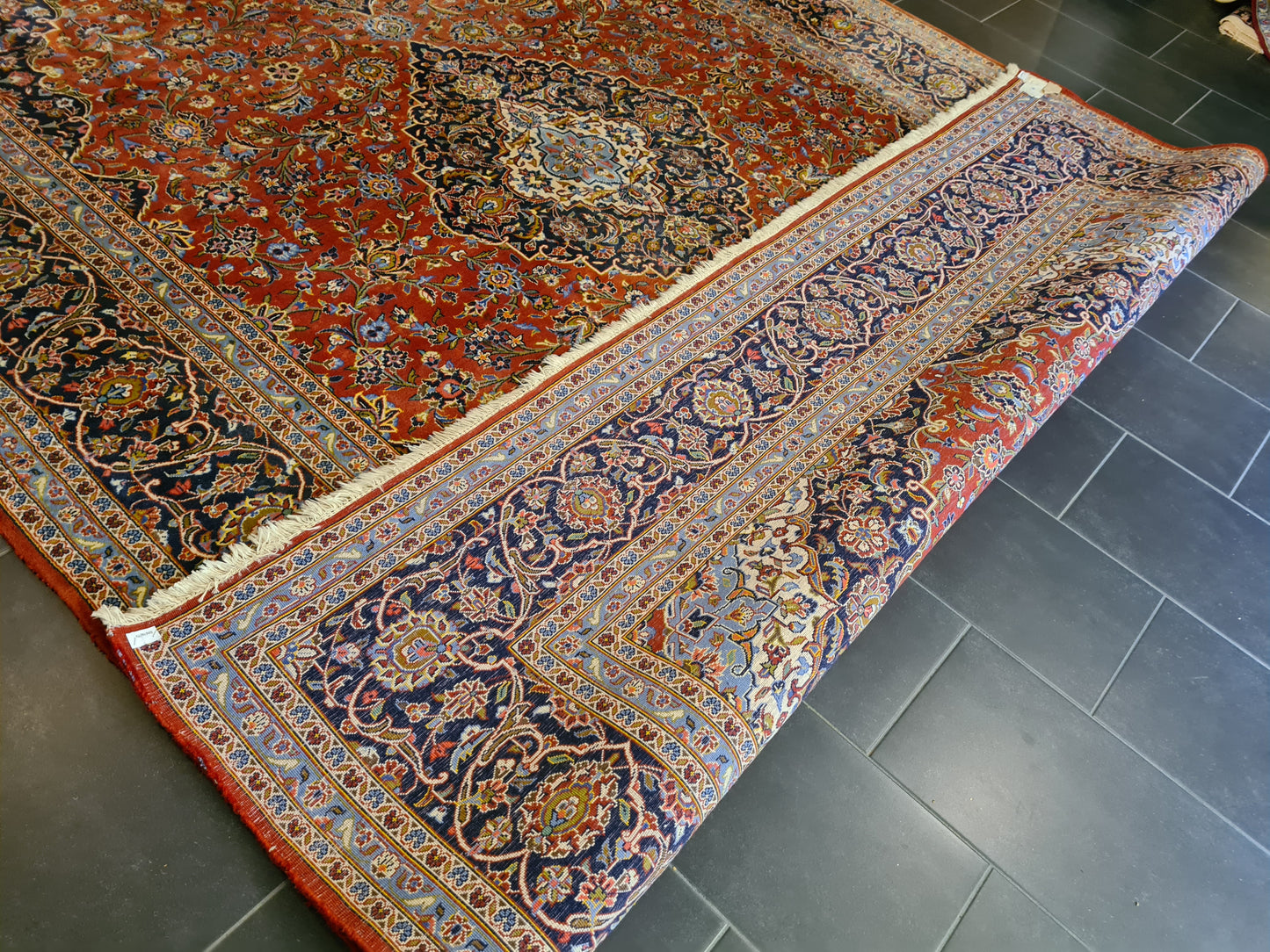 Feiner Prachtvoller Keshan Perser Teppich Handgeknüpfter Orientteppich 365x255cm