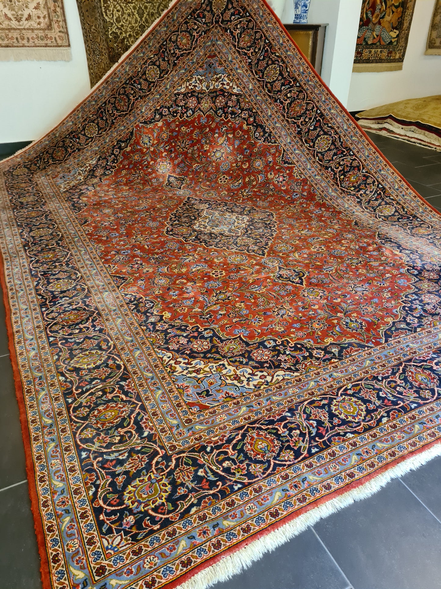 Feiner Prachtvoller Keshan Perser Teppich Handgeknüpfter Orientteppich 365x255cm