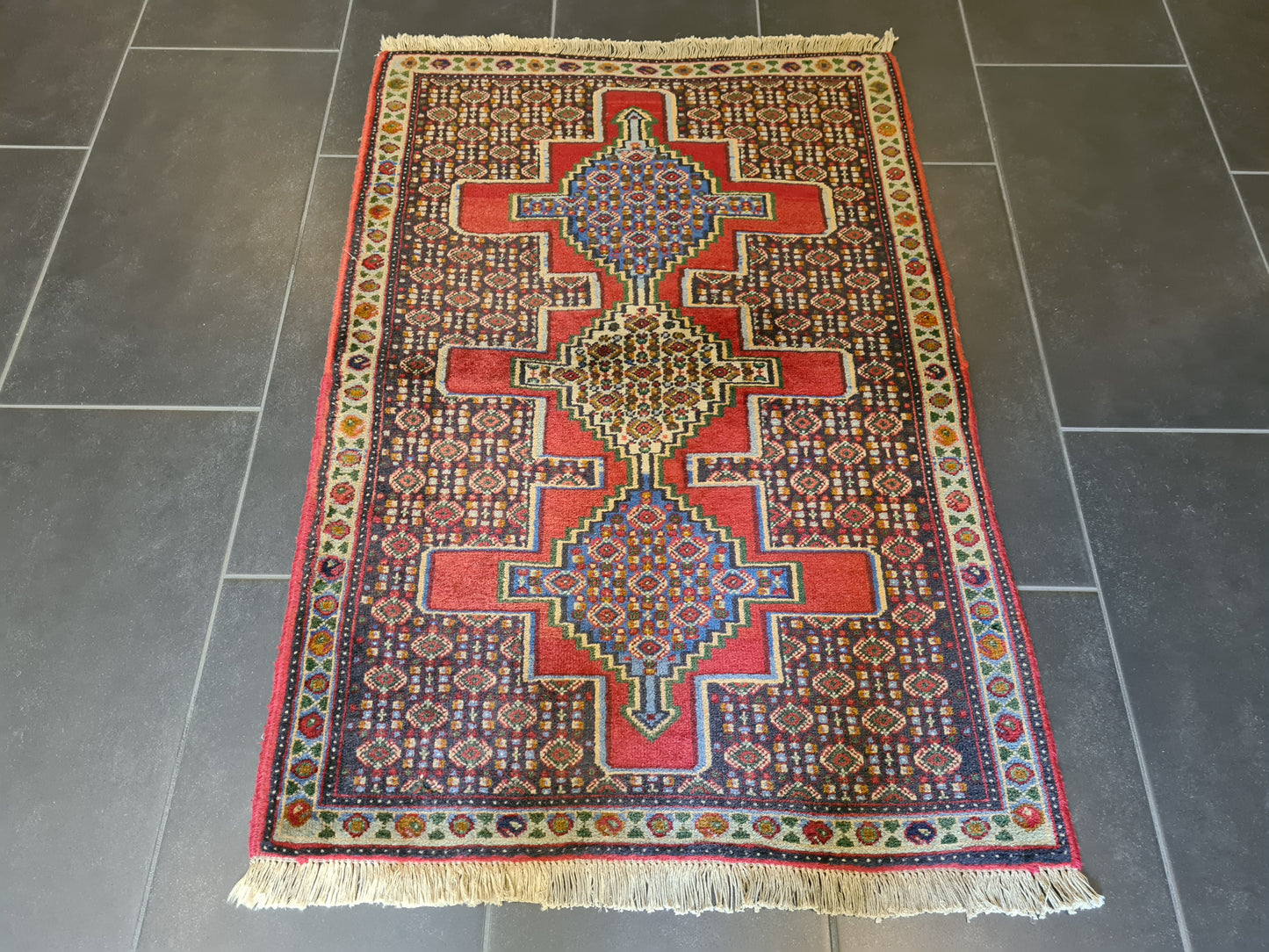 Edler Handgeknüpfter Senneh Bidjar Perser Teppich Orientteppich 110x75cm