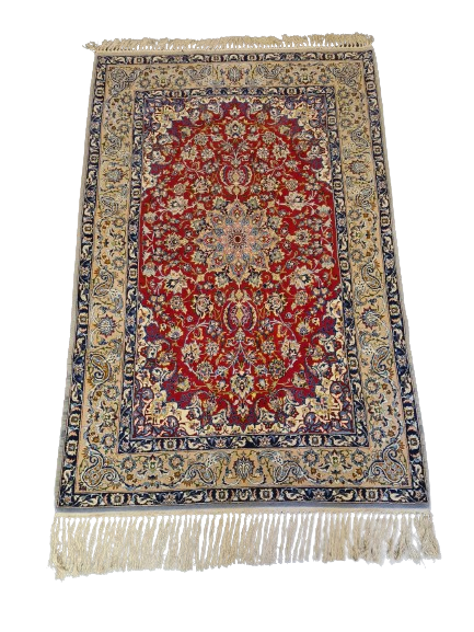 Feiner Handgeknüpfter Isfahan Perser Teppich Seiden Orientteppich 170x110cm