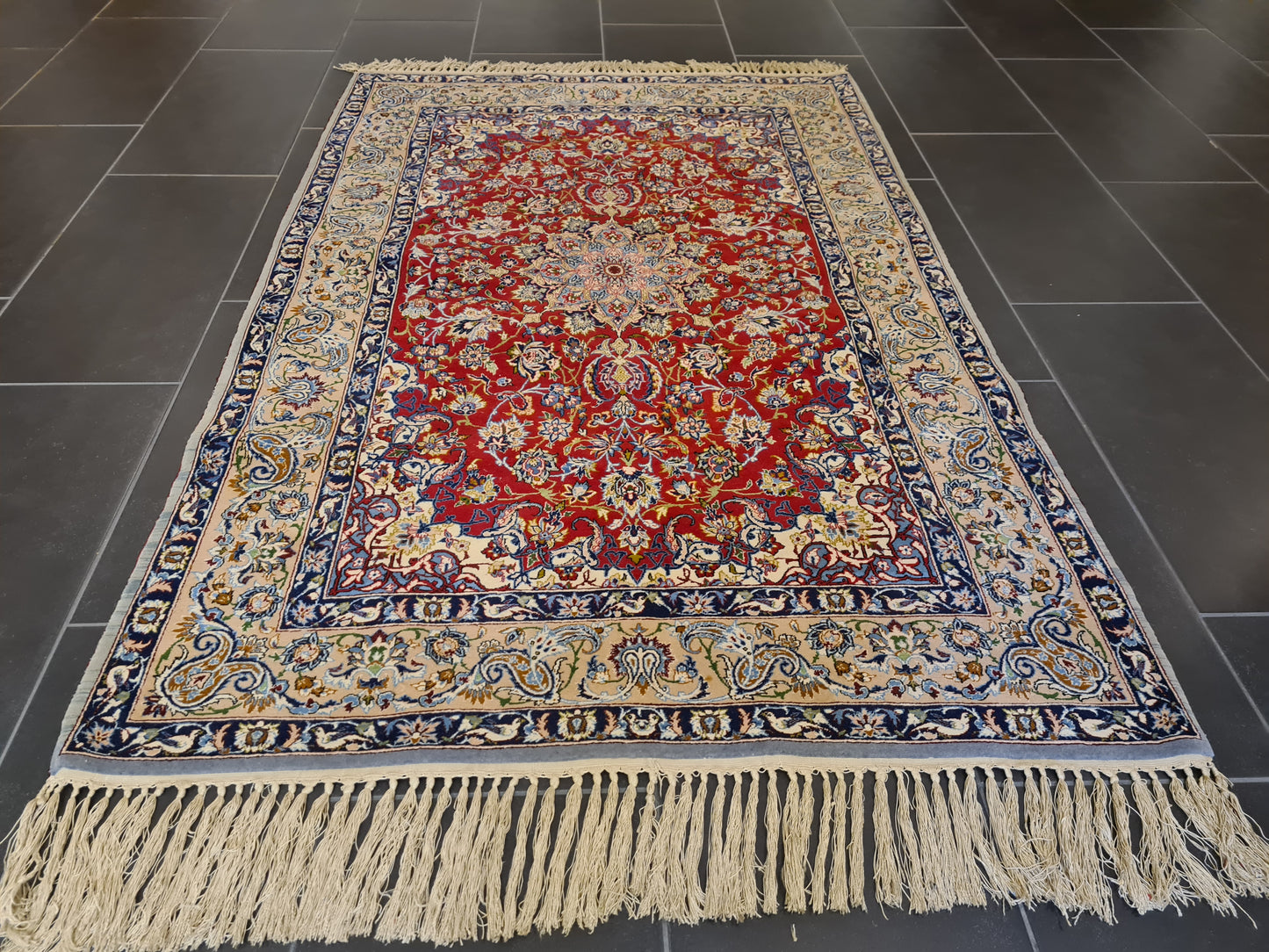 Feiner Handgeknüpfter Isfahan Perser Teppich Seiden Orientteppich 170x110cm