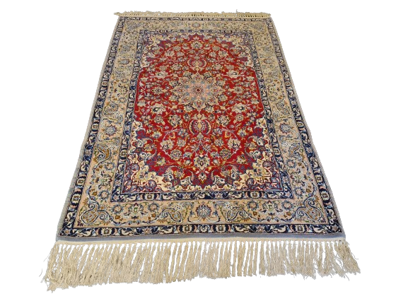 Feiner Handgeknüpfter Isfahan Perser Teppich Seiden Orientteppich 170x110cm