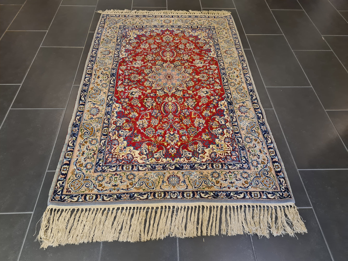 Feiner Handgeknüpfter Isfahan Perser Teppich Seiden Orientteppich 170x110cm