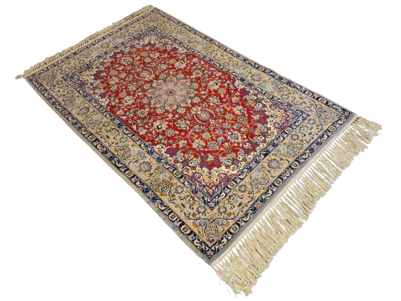 Feiner Handgeknüpfter Isfahan Perser Teppich Seiden Orientteppich 170x110cm