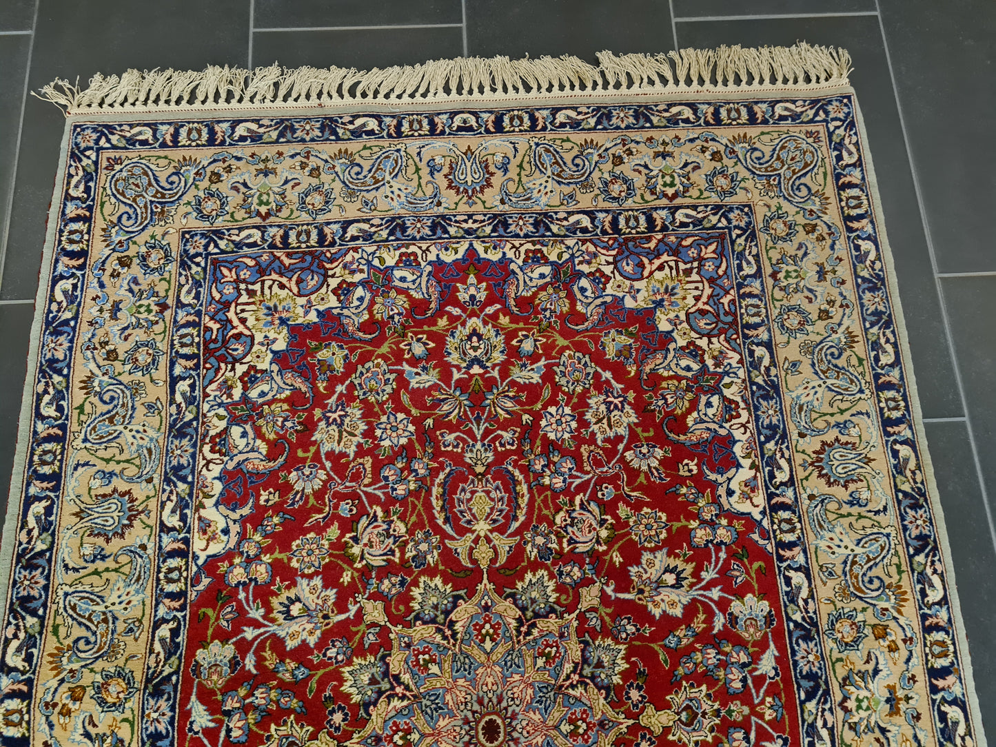 Feiner Handgeknüpfter Isfahan Perser Teppich Seiden Orientteppich 170x110cm