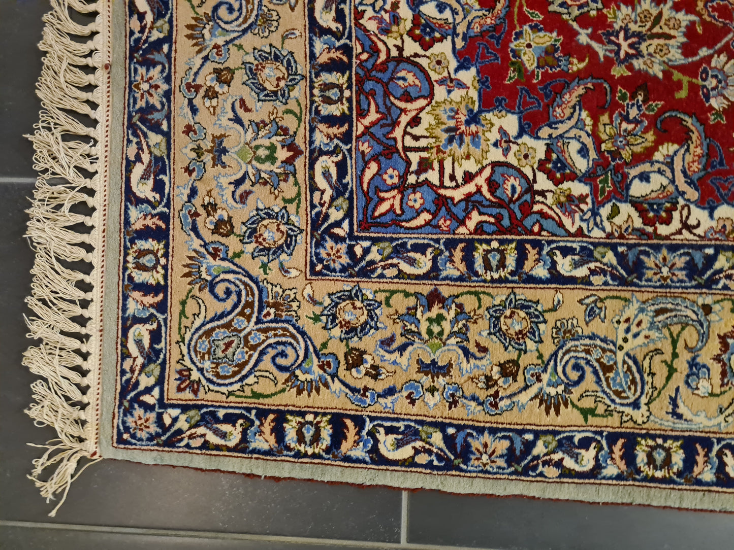 Feiner Handgeknüpfter Isfahan Perser Teppich Seiden Orientteppich 170x110cm