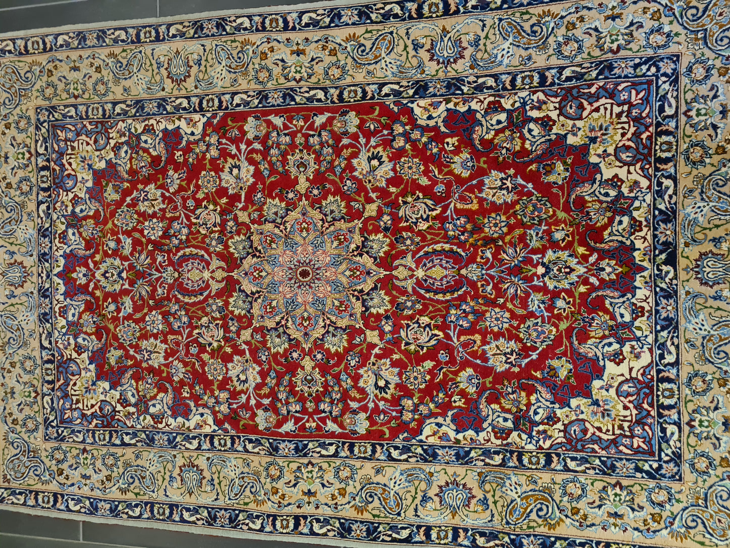 Feiner Handgeknüpfter Isfahan Perser Teppich Seiden Orientteppich 170x110cm