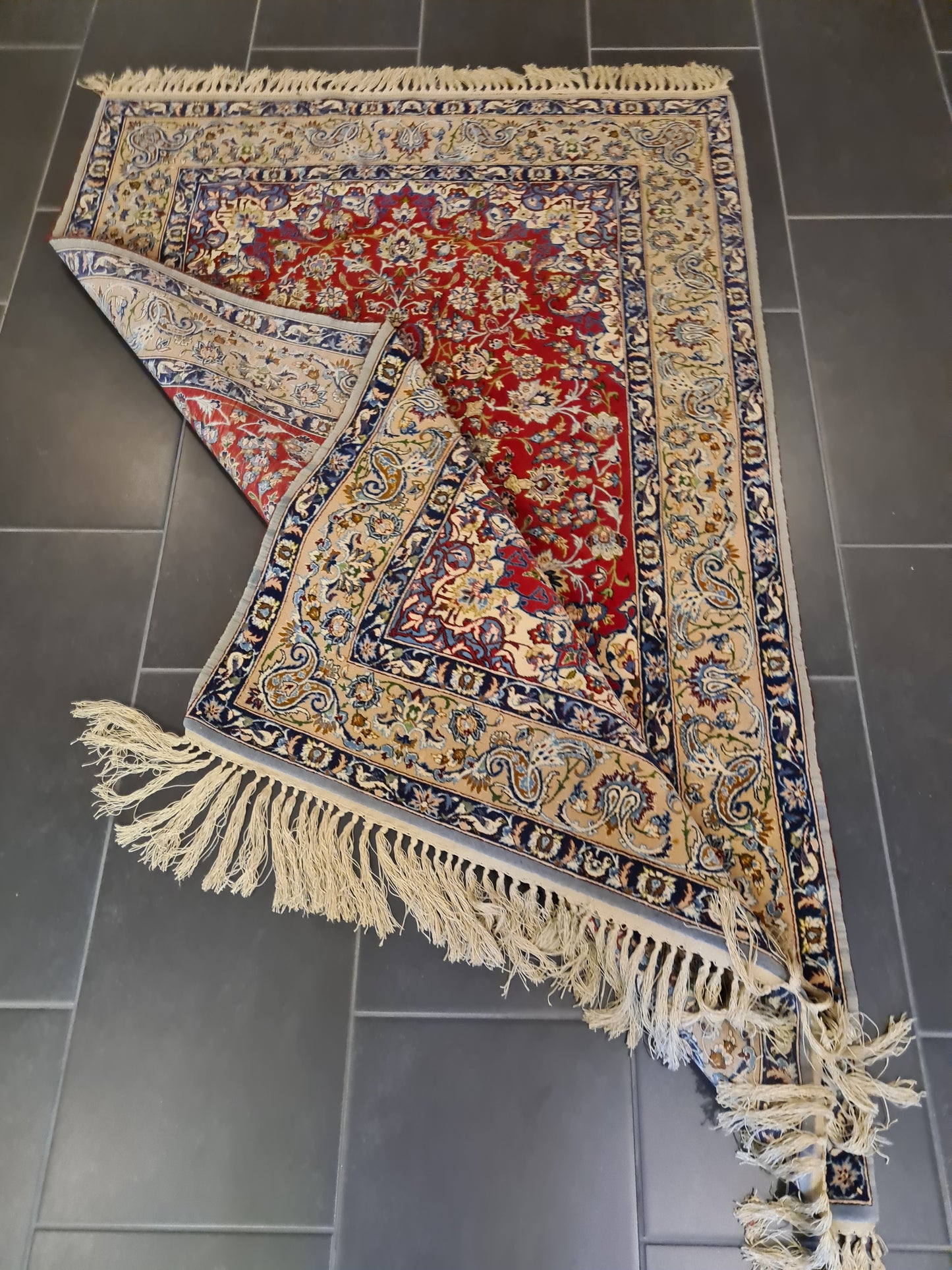 Feiner Handgeknüpfter Isfahan Perser Teppich Seiden Orientteppich 170x110cm