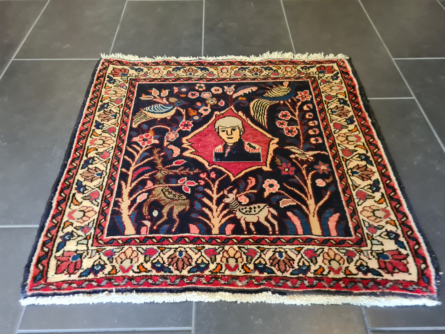 Antiker Handgeknüpfter Perser Teppich Sarough Orientteppich Bilderteppich 75x79cm