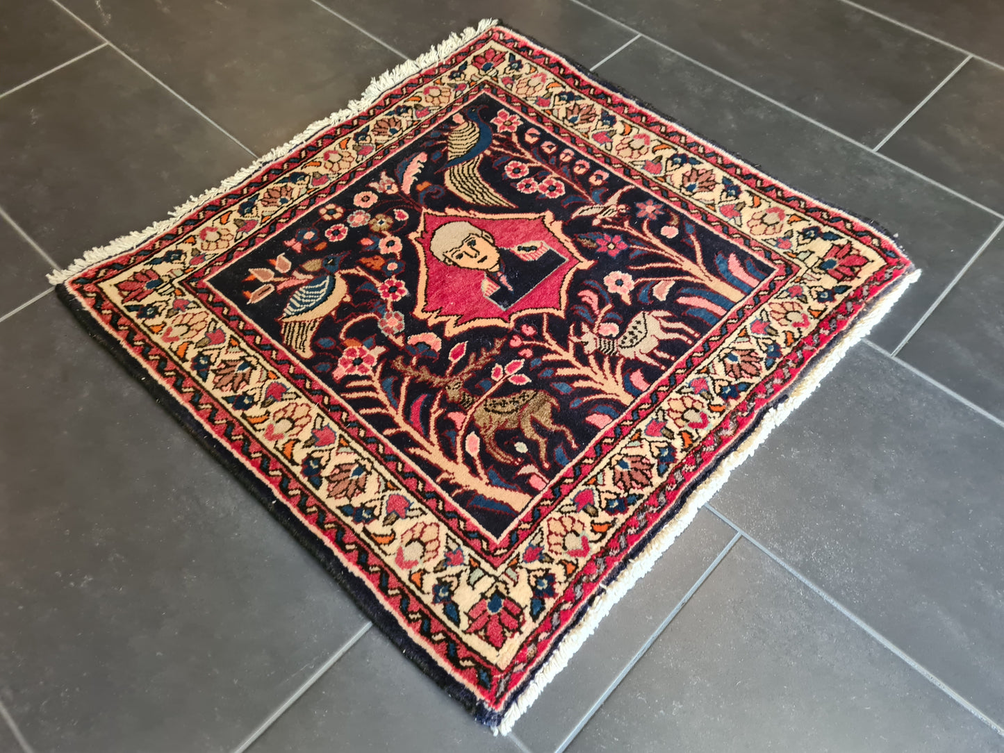 Antiker Handgeknüpfter Perser Teppich Sarough Orientteppich Bilderteppich 75x79cm