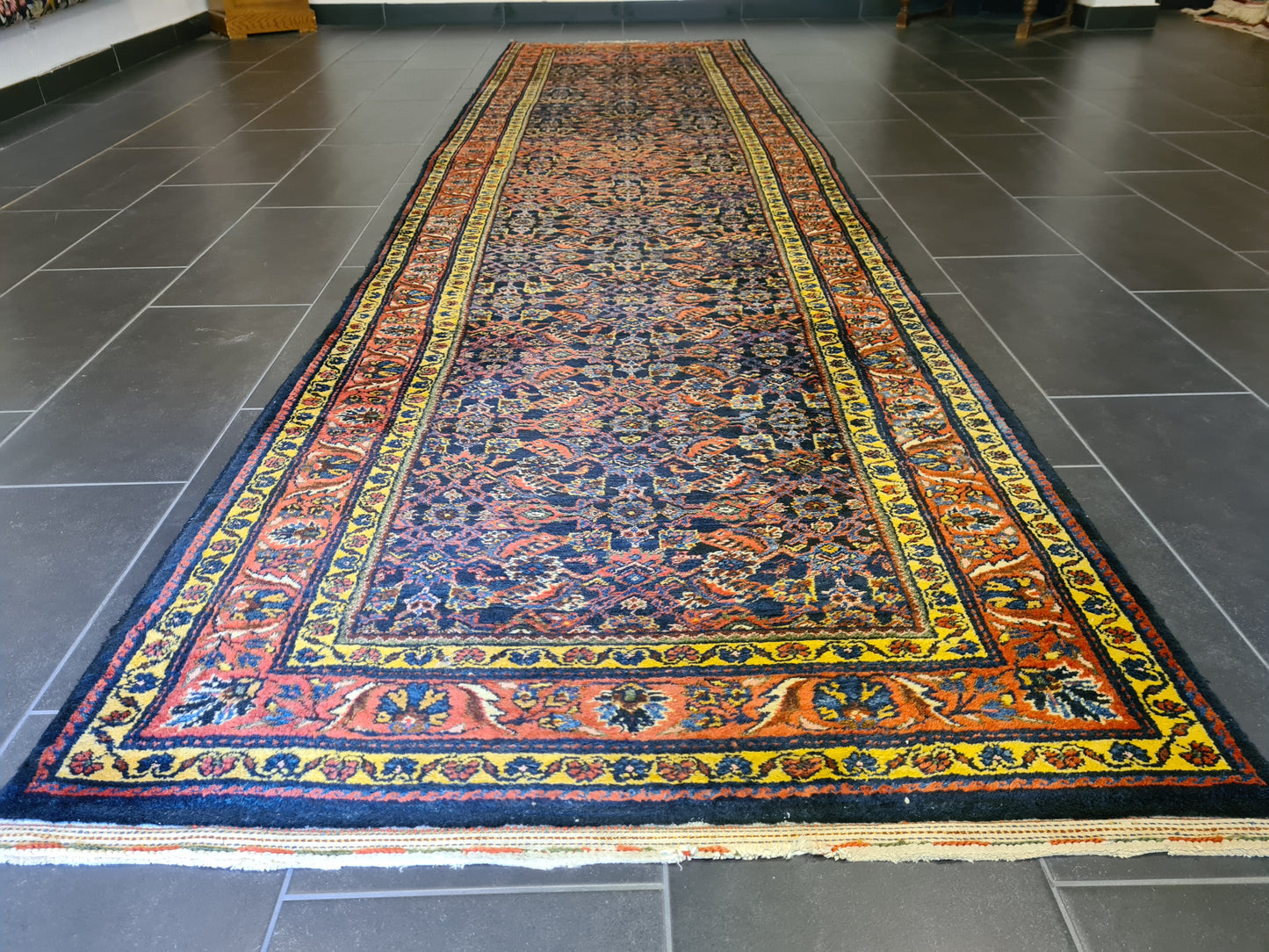 Antiker Handgeknüpfter Perserteppich Orientteppich Sarough 419x110cm