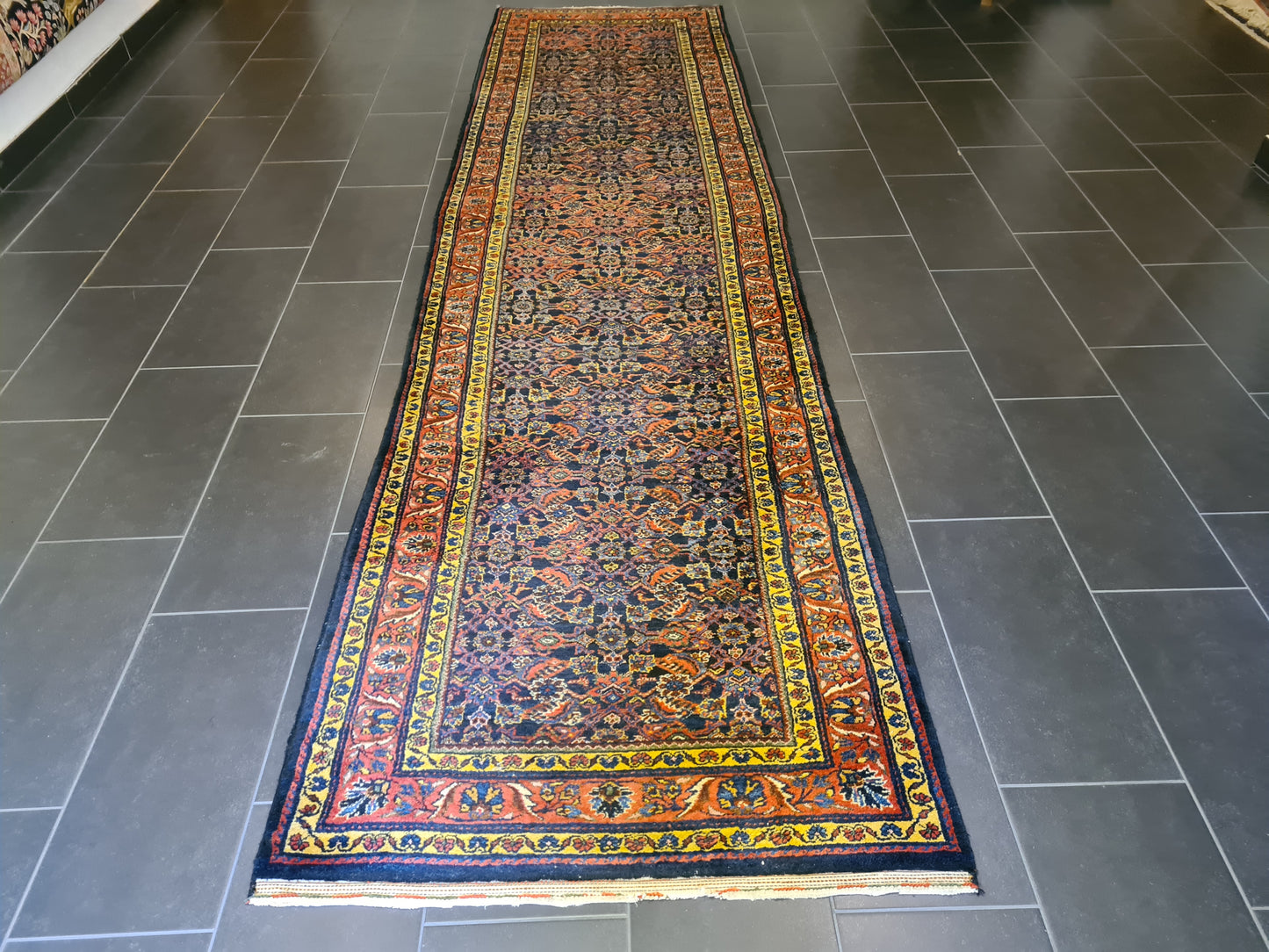 Antiker Handgeknüpfter Perserteppich Orientteppich Sarough 419x110cm