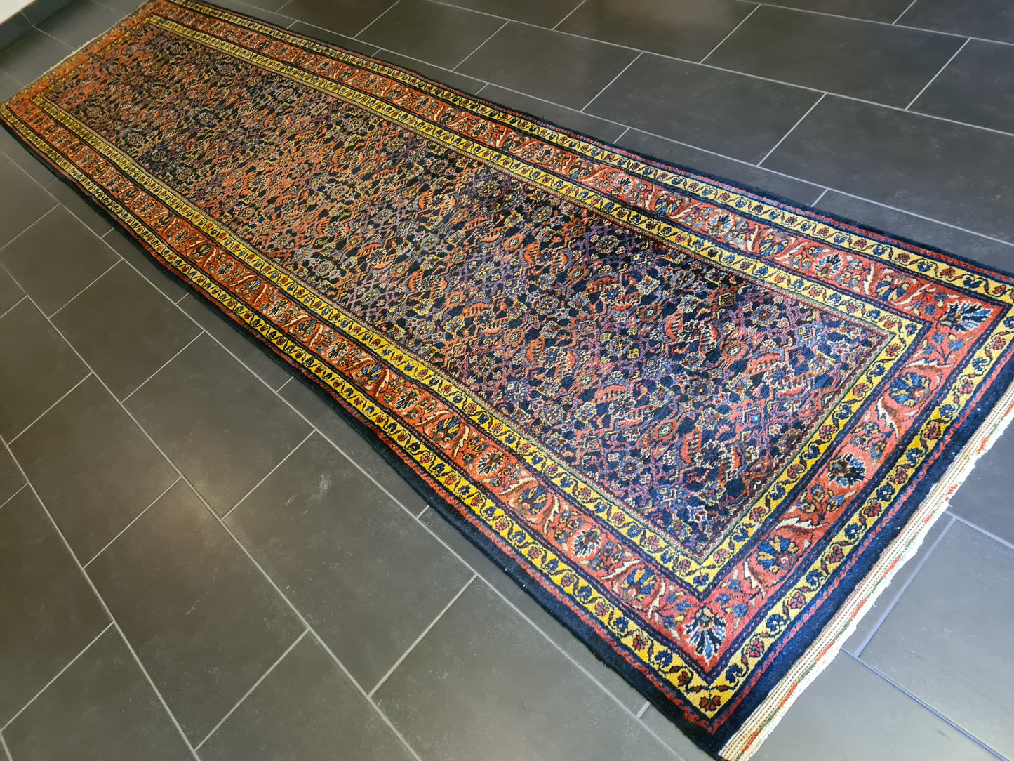 Antiker Handgeknüpfter Perserteppich Orientteppich Sarough 419x110cm