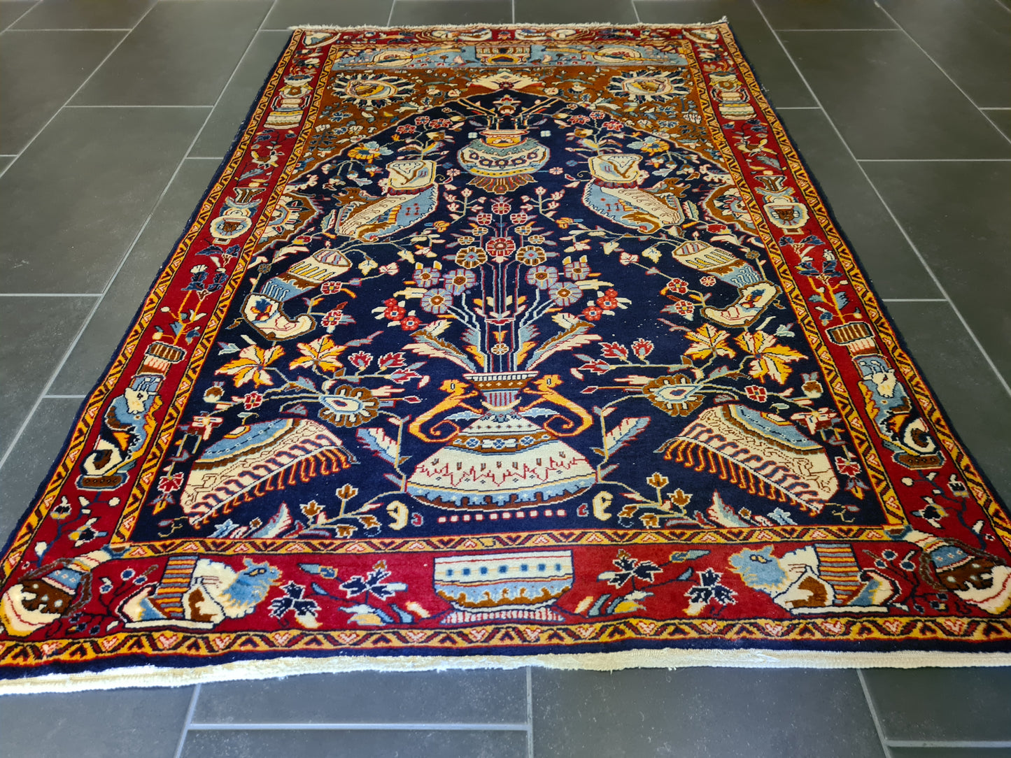 Königlicher Handgeknüpfter Perser Teppich Orientteppich Vasen Ghoum 156x105cm