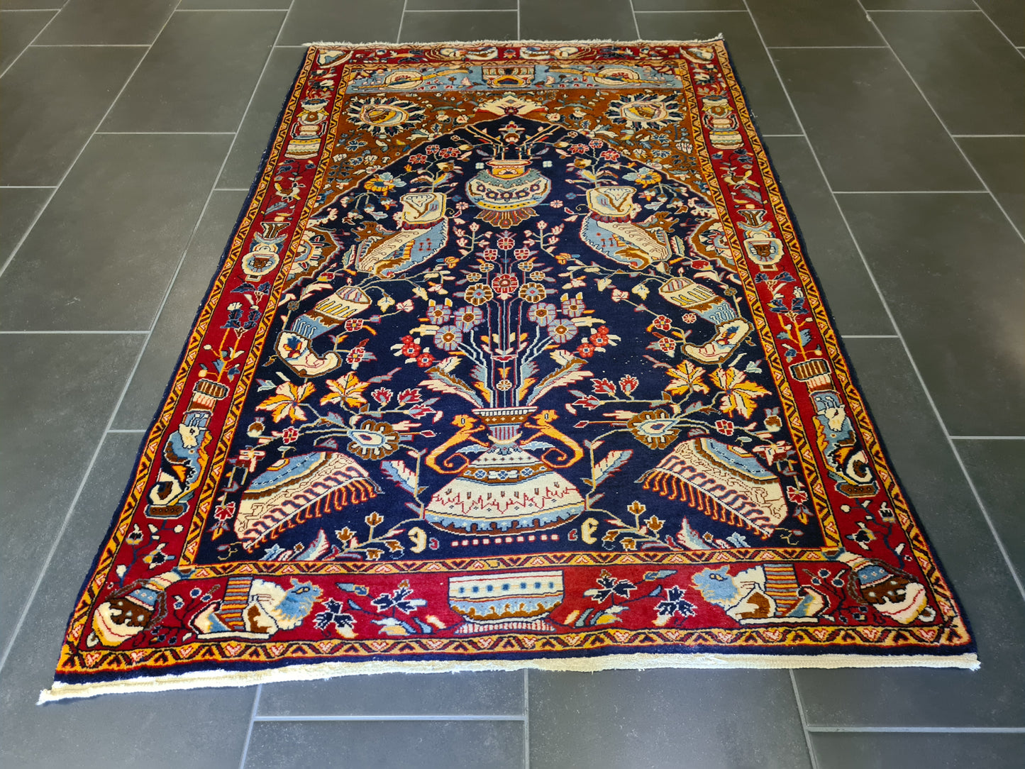 Königlicher Handgeknüpfter Perser Teppich Orientteppich Vasen Ghoum 156x105cm