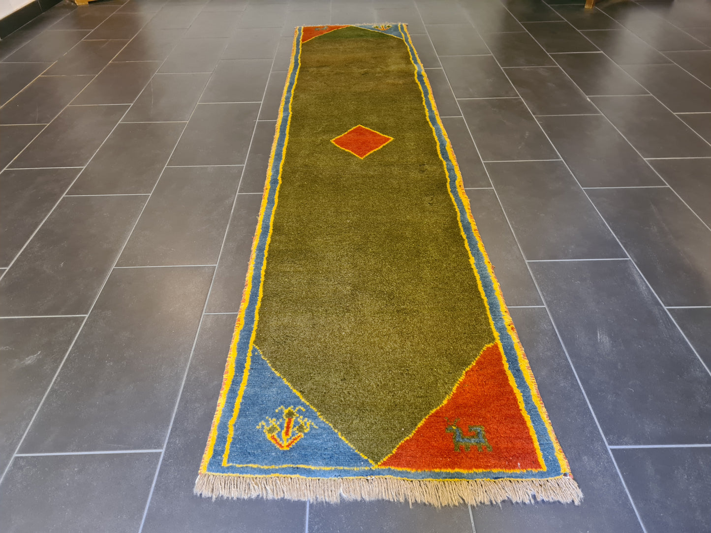 Edler handgeknüpfter Perser Teppich Orientteppich Gabbeh Läufer 304x71cm