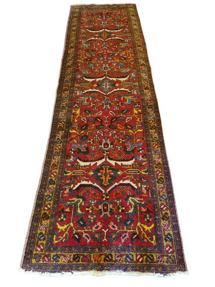 Antiker Handgeknüpfter Perser Teppich Heris Orientteppich 336x95cm