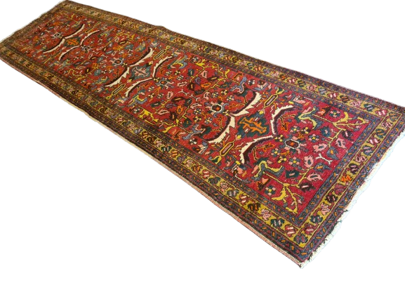 Antiker Handgeknüpfter Perser Teppich Heris Orientteppich 336x95cm