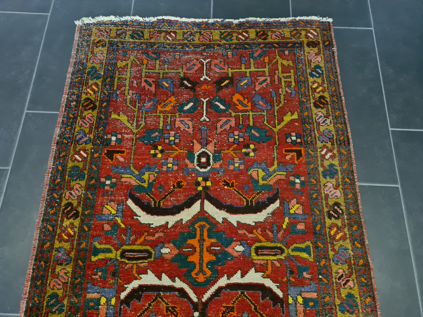 Antiker Handgeknüpfter Perser Teppich Heris Orientteppich 336x95cm