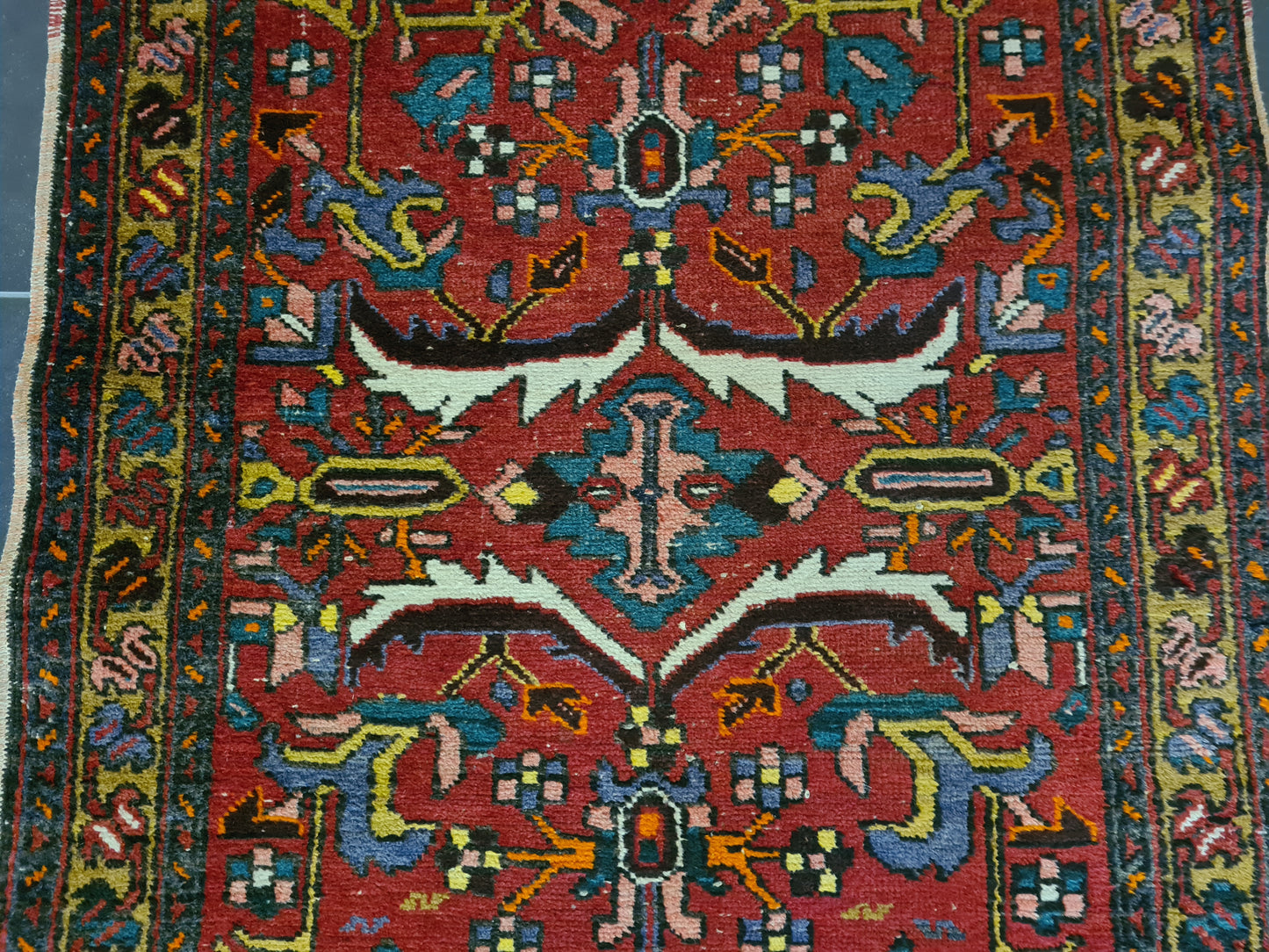 Antiker Handgeknüpfter Perser Teppich Heris Orientteppich 336x95cm