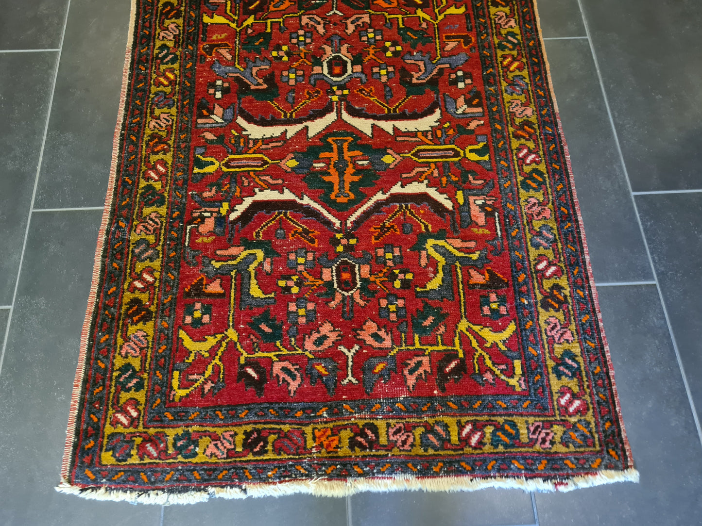 Antiker Handgeknüpfter Perser Teppich Heris Orientteppich 336x95cm