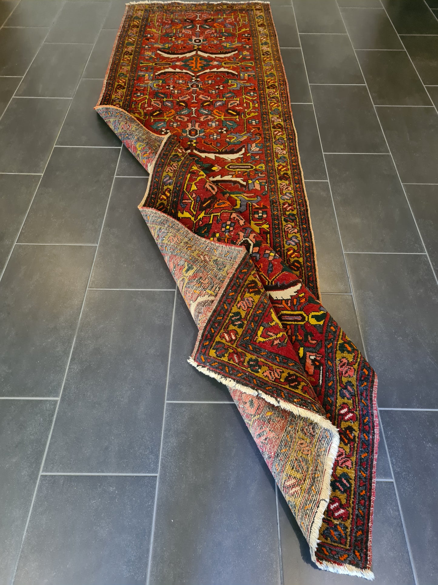 Antiker Handgeknüpfter Perser Teppich Heris Orientteppich 336x95cm