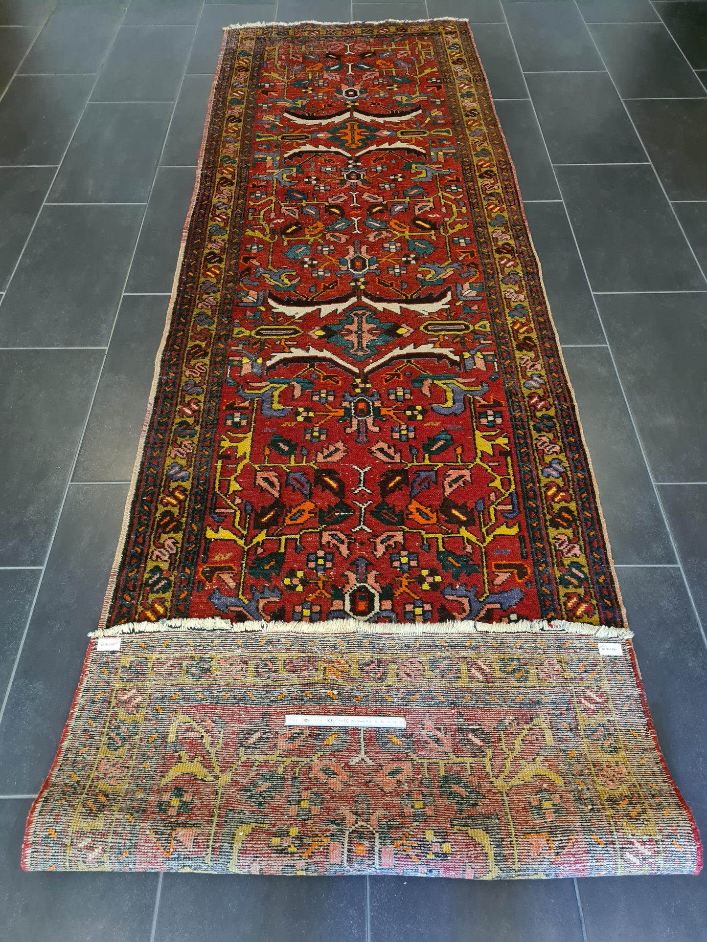 Antiker Handgeknüpfter Perser Teppich Heris Orientteppich 336x95cm