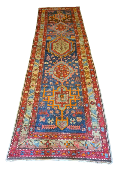 Antiker Handgeknüpfter Heris Perser Teppich Orientteppich 347x107cm