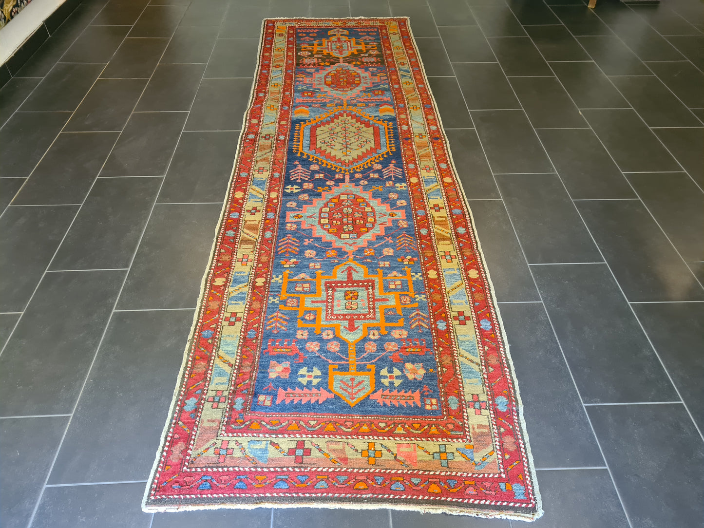 Antiker Handgeknüpfter Heris Perser Teppich Orientteppich 347x107cm