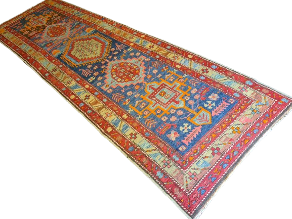 Antiker Handgeknüpfter Heris Perser Teppich Orientteppich 347x107cm