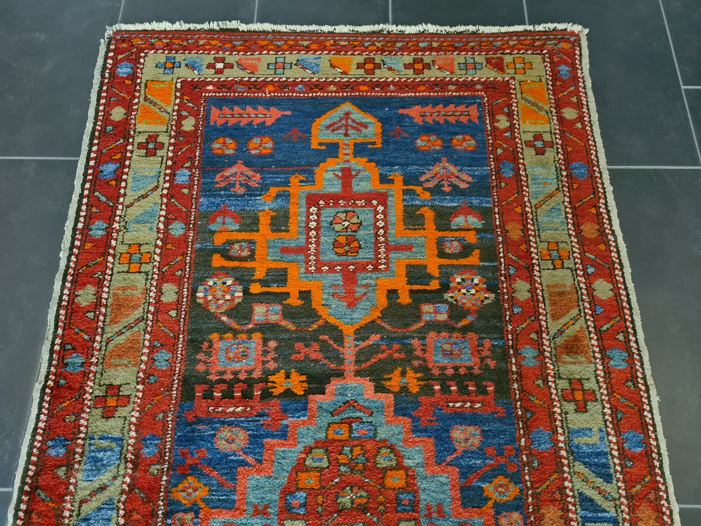 Antiker Handgeknüpfter Heris Perser Teppich Orientteppich 347x107cm