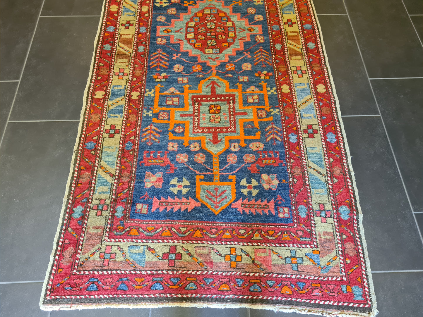 Antiker Handgeknüpfter Heris Perser Teppich Orientteppich 347x107cm