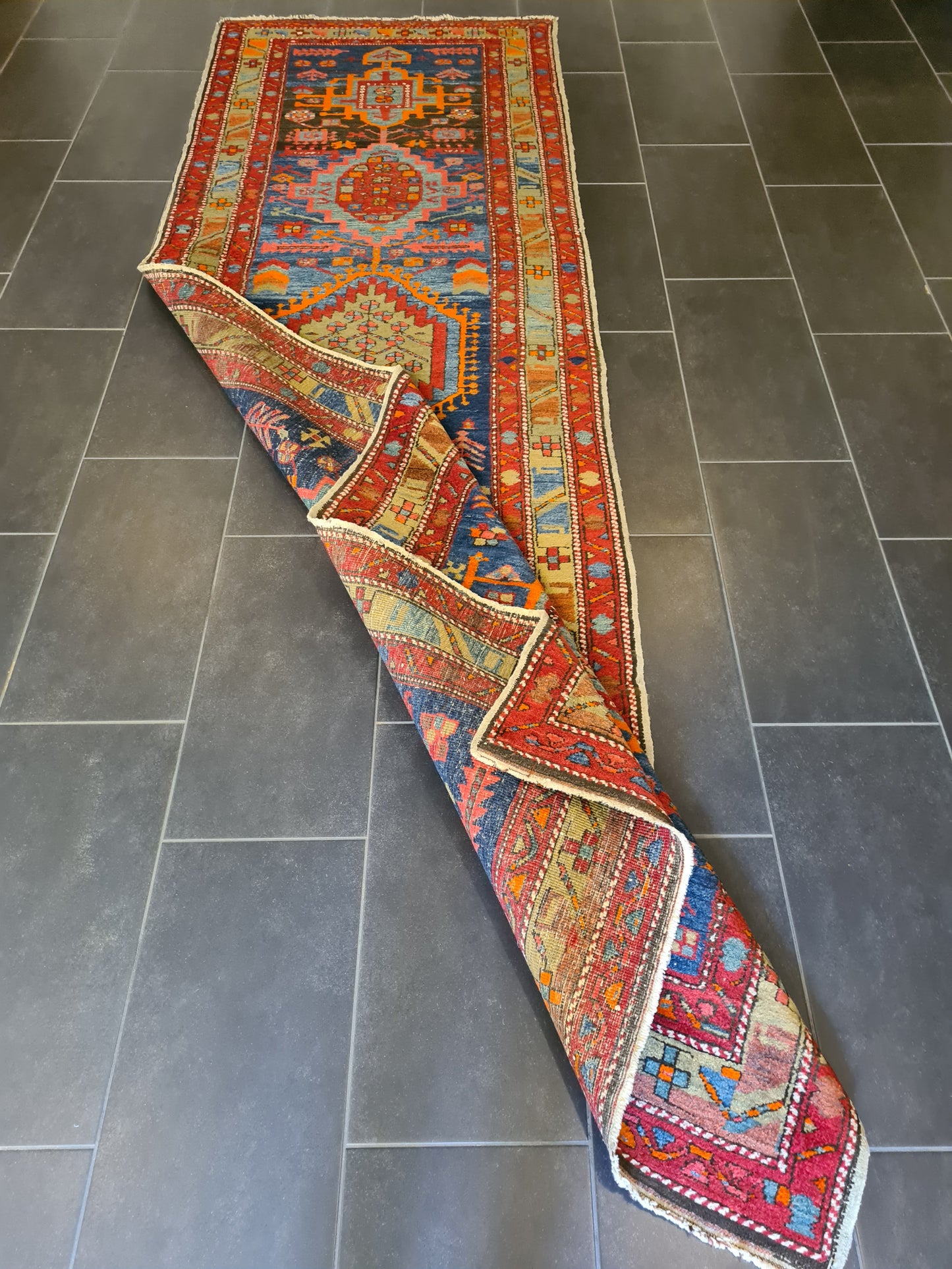 Antiker Handgeknüpfter Heris Perser Teppich Orientteppich 347x107cm