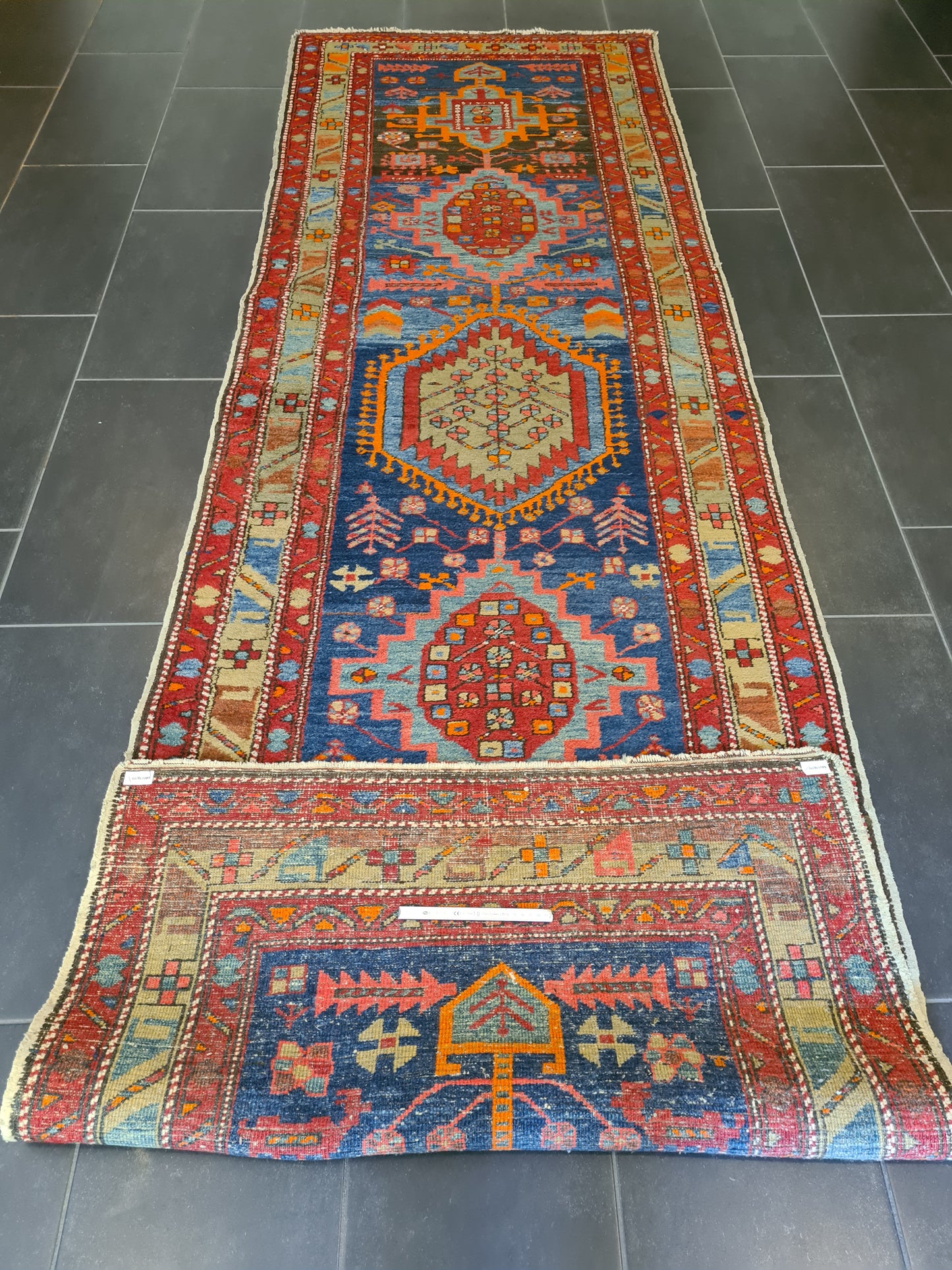 Antiker Handgeknüpfter Heris Perser Teppich Orientteppich 347x107cm