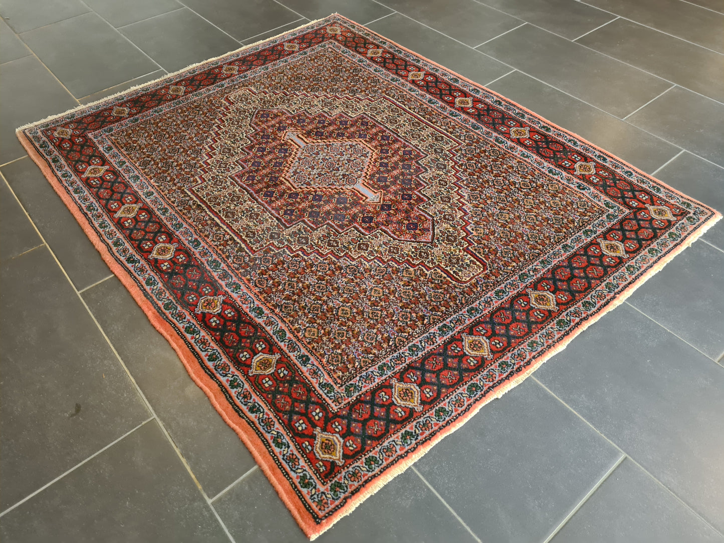 Antiker Feiner Handgeknüpfter Perser Teppich Senneh Bidjar Orientteppich 154x125cm