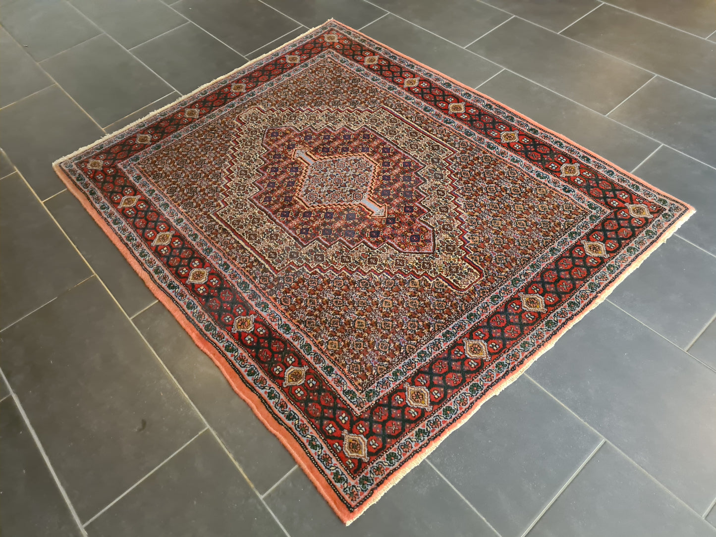 Antiker Feiner Handgeknüpfter Perser Teppich Senneh Bidjar Orientteppich 154x125cm