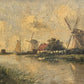 Ölgemälde Gemälde Holländische Schule (XX) Flusslandschaft Mühlen 44x60cm