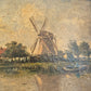 Ölgemälde Gemälde Holländische Schule (XX) Flusslandschaft Mühlen 44x60cm