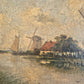 Ölgemälde Gemälde Holländische Schule (XX) Flusslandschaft Mühlen 44x60cm