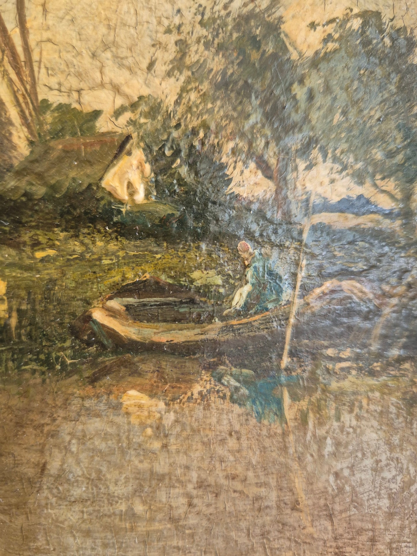 Ölgemälde Gemälde Holländische Schule (XX) Flusslandschaft Mühlen 44x60cm