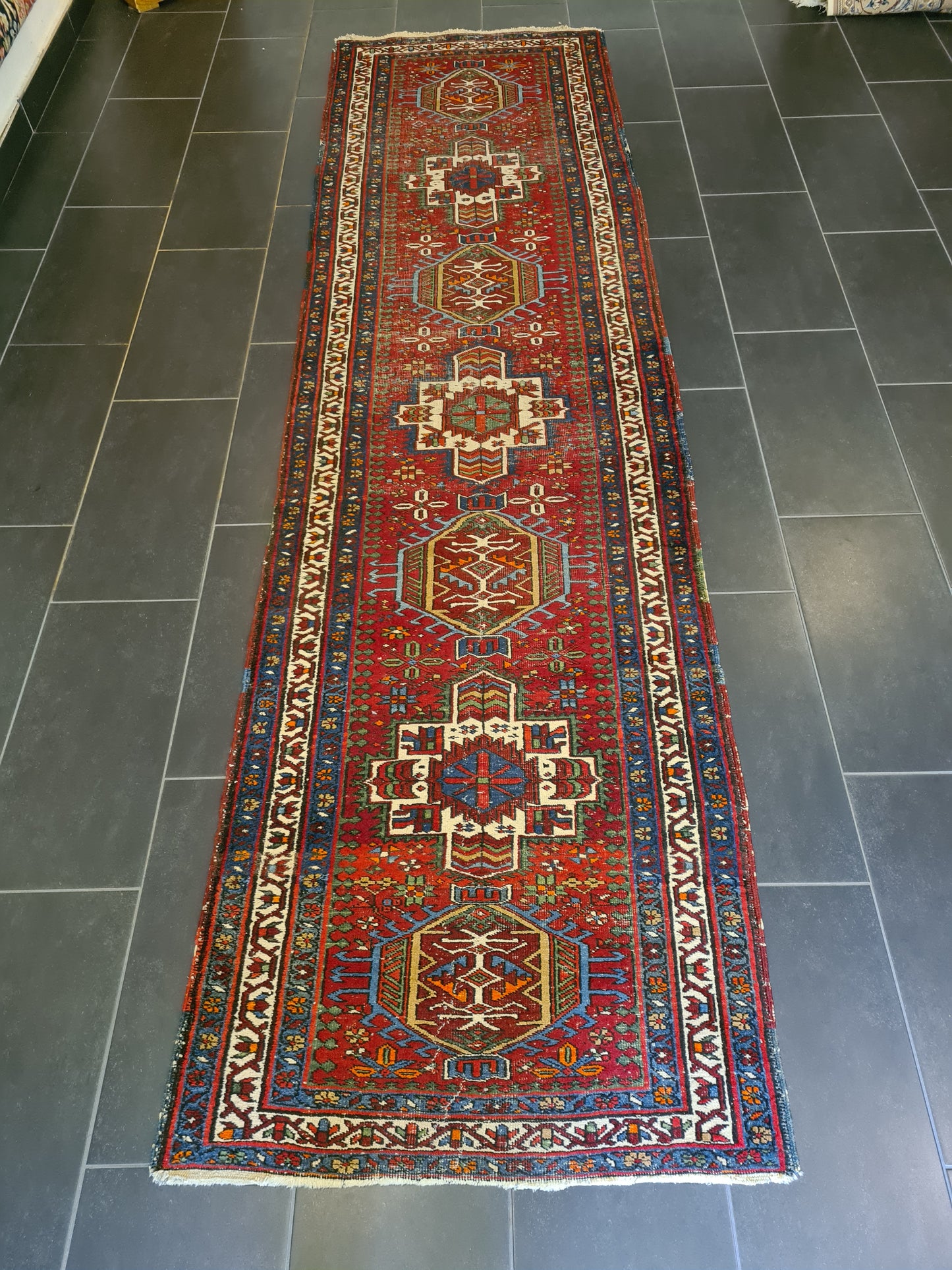 Antiker Feiner Handgeknüpfter Perser Heris Orientteppich 343x91cm