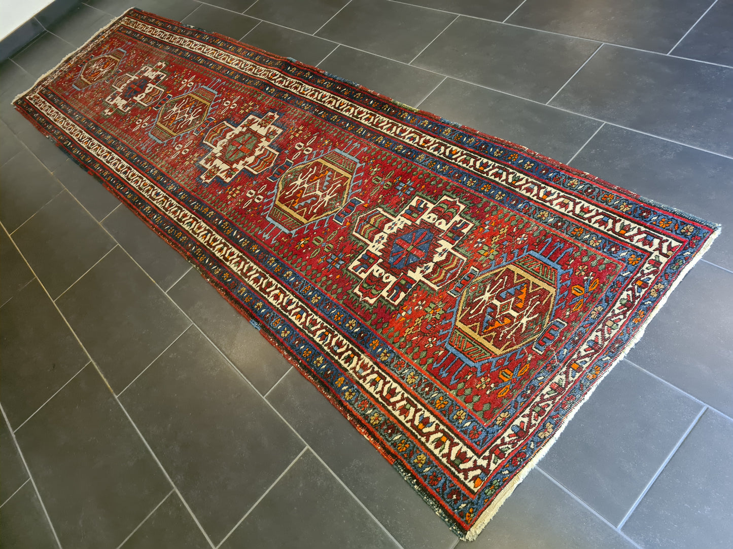 Antiker Feiner Handgeknüpfter Perser Heris Orientteppich 343x91cm