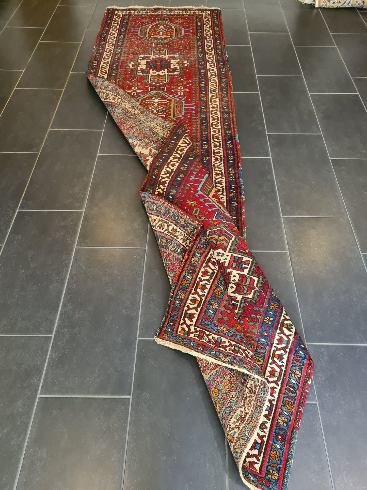 Antiker Feiner Handgeknüpfter Perser Heris Orientteppich 343x91cm