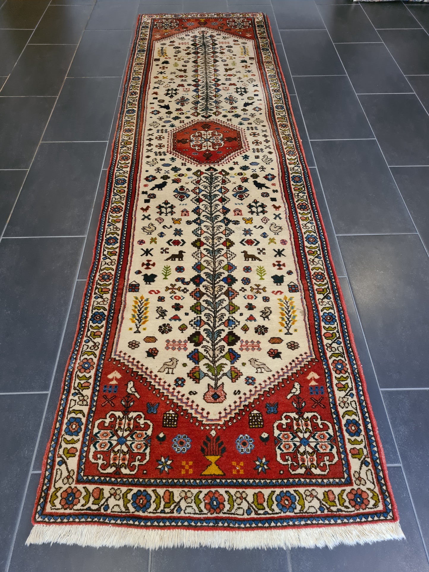 Antiker Feiner Handgeknüpfter Perser Teppich Senneh Bidjar Orientteppich 301x84cm