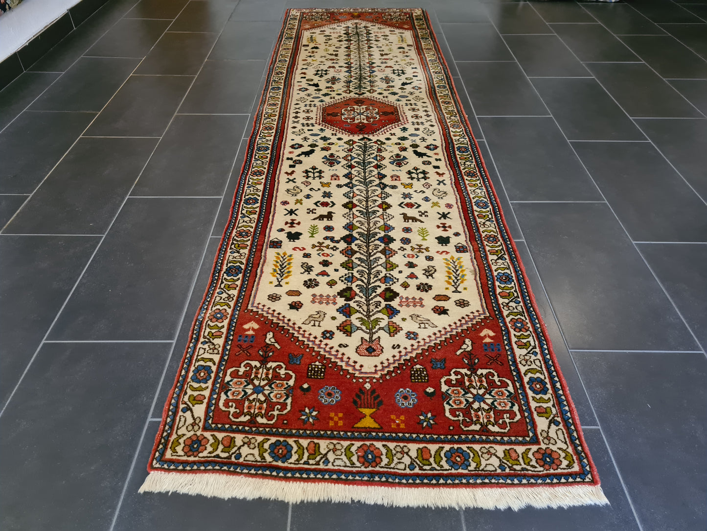 Antiker Feiner Handgeknüpfter Perser Teppich Senneh Bidjar Orientteppich 301x84cm