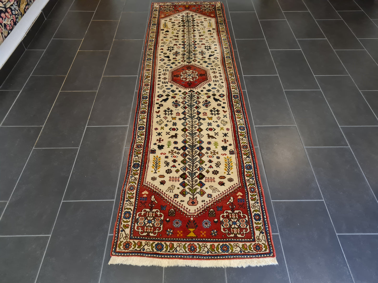 Antiker Feiner Handgeknüpfter Perser Teppich Senneh Bidjar Orientteppich 301x84cm