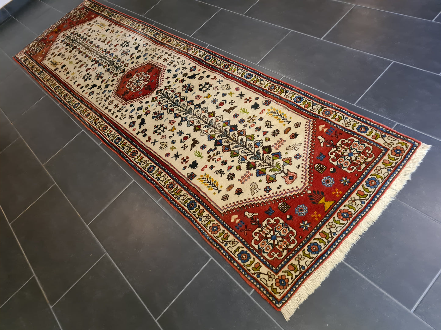 Antiker Feiner Handgeknüpfter Perser Teppich Senneh Bidjar Orientteppich 301x84cm