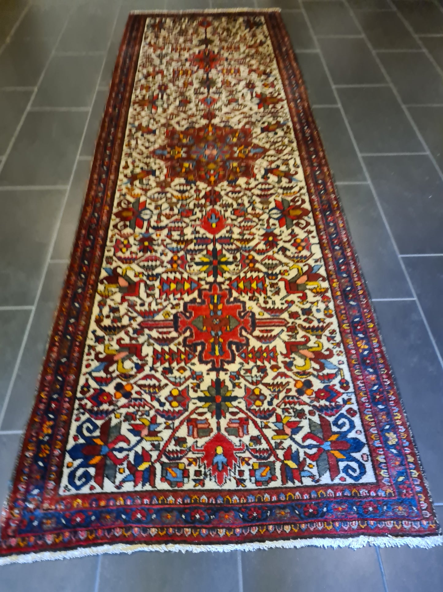 Antiker Handgeknüpfter Perser Heris Teppich Orientteppich 306x100cm